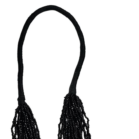 Elegant Black Seed Beaded Multi Strand Chunky Statement Necklace Fashion Jewelry - Picture 3 of 5